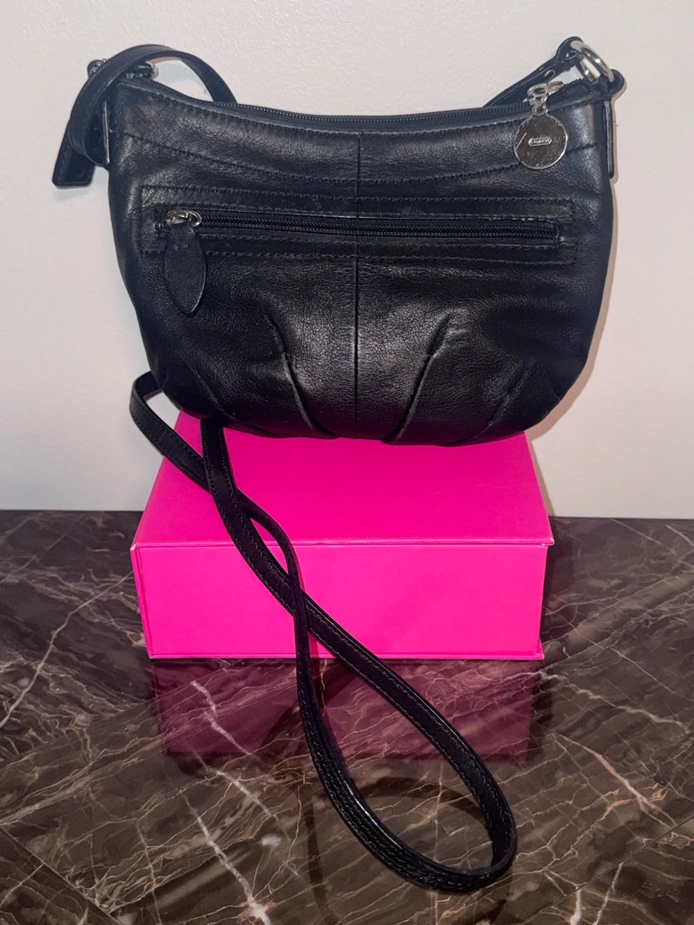 Coach Ashley small crossbody bag black leather silver hardware cursive logo. - Picture 6 of 12